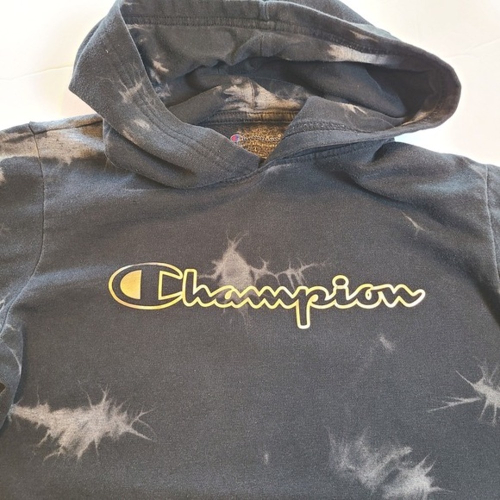 Champion Tie Dye Hoodie Sweatshirt Men‎ Large Black Gray Authentic Athleticwear
